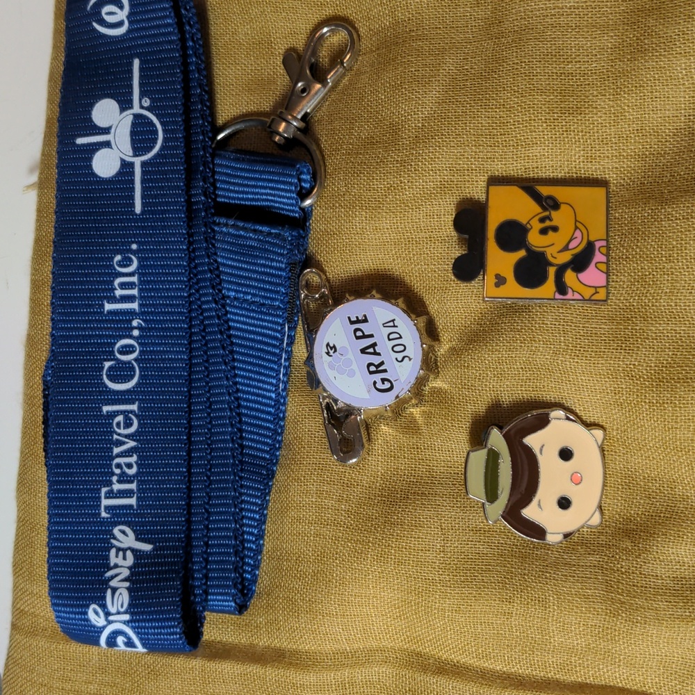 3 Disney Trading Pins & Lanyard